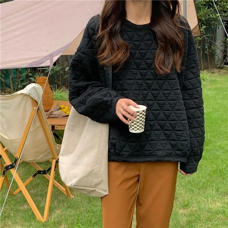 루즈핏 스웨트셔츠 여성 겨울 화이트 캐주얼 O넥 긴팔 여성 의류 독창적인 신상 후드티