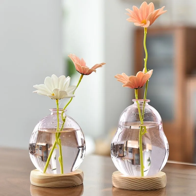 Glass Bubble Vase Nordic Living Room Simple Creative Spherical Glass Vase with Base Home Decoration Birthday Gift Flower Pot