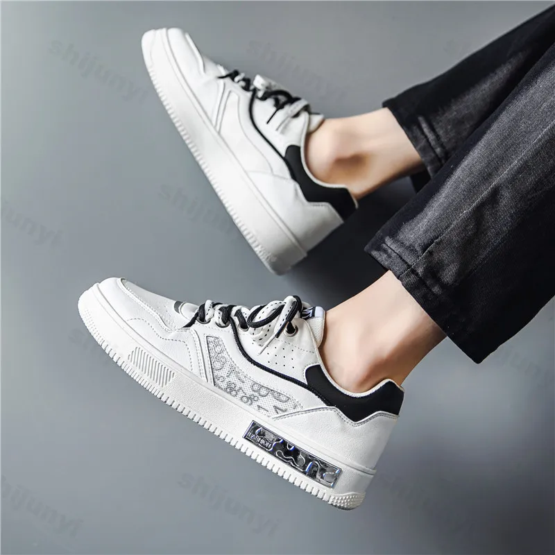 

Мужские белые кроссовки, весенне-осенние дышащие модные туфли на платформе со шнуровкой, уличные нескользящие повседневные туфли на плоской подошве, увеличивающие рост