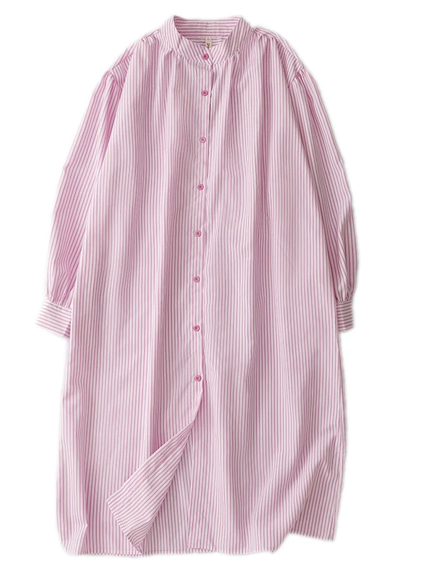 Pink Striped irt Dr Women's Faionable Loose Casual Long Sve Full Button A-Line Dr Autumn Season Ladies' Gown