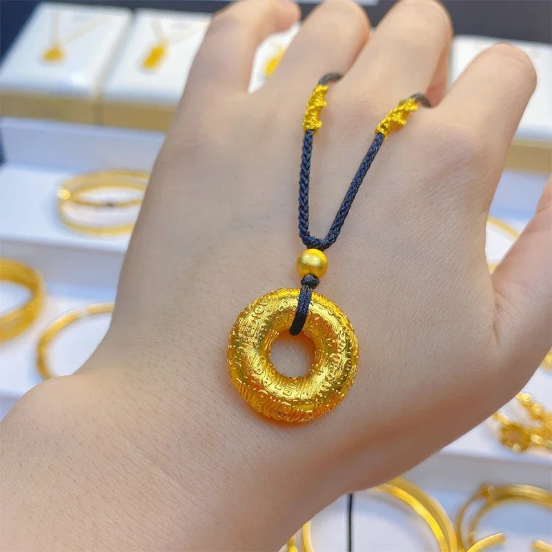 100% 18k Gold Color Pendant for Women Men Real Yellow Gold Color Concentric Safety Buckle Pendant Fashion Jewelry Gifts