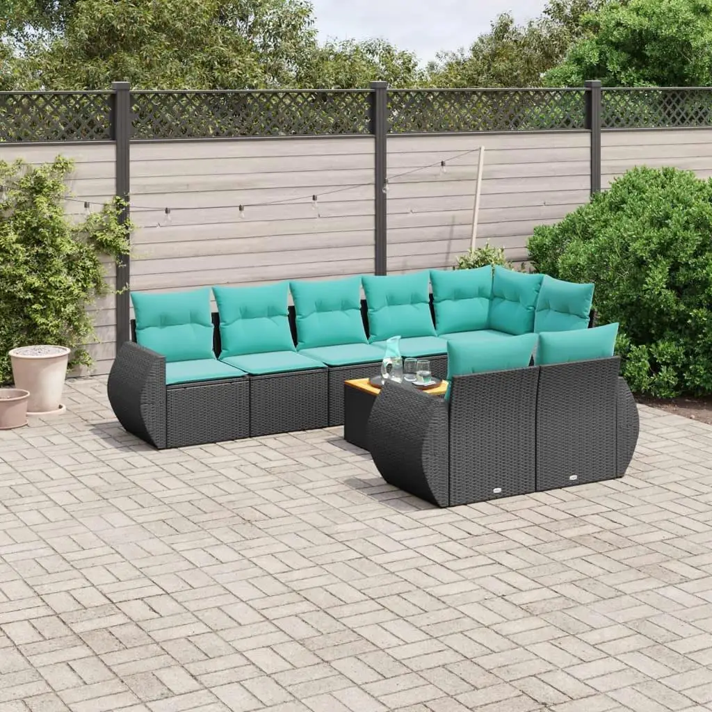 

9 Piece Outdoor Patio Sofa Set with Cushions Black Rattan Furniture Garden Seating