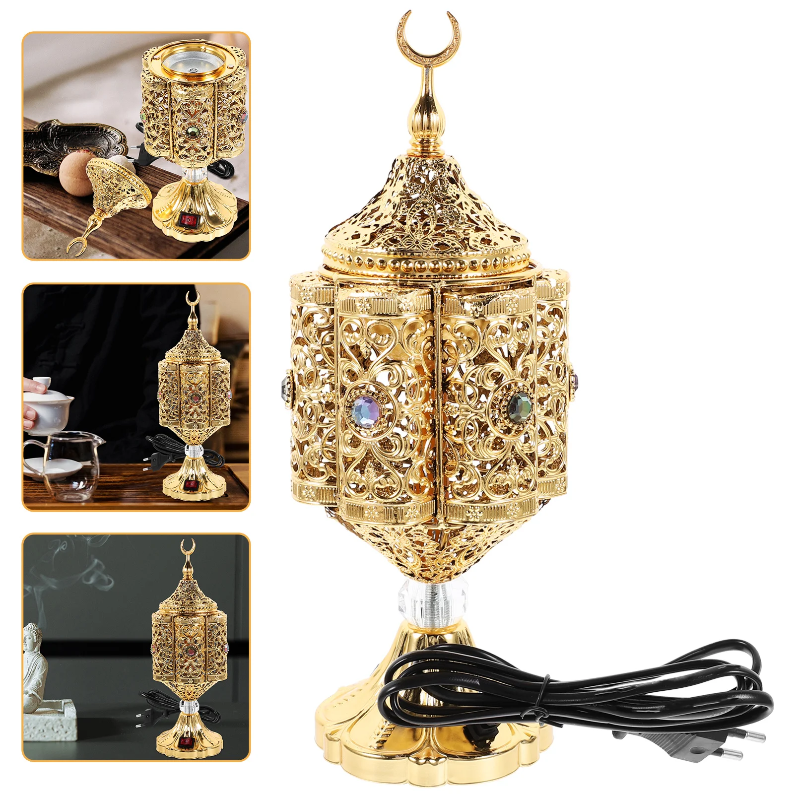 

1pc Plug In Incense Electric Aroma Burner Portable Desktop Holder For Home Temple Vintage Metal Censer Retro Cone Burner