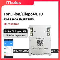 Jikong BMS 4S 5S 6S 7S 8S 200A Smart BMS 2A Active Balance Energy Transfer Built-in Bluetooth APP Support LCD 12V 24V 3S BMS