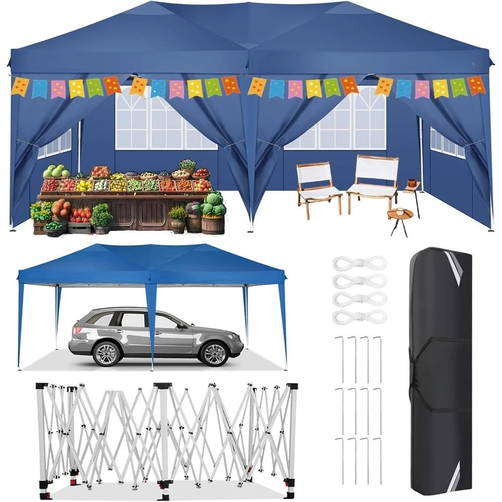 

10x20 Pop up Canopy Tent with 6 Sidewalls, Waterproof Portable Outdoor Canopy 10x20 Easy up Instant Shelter Tent