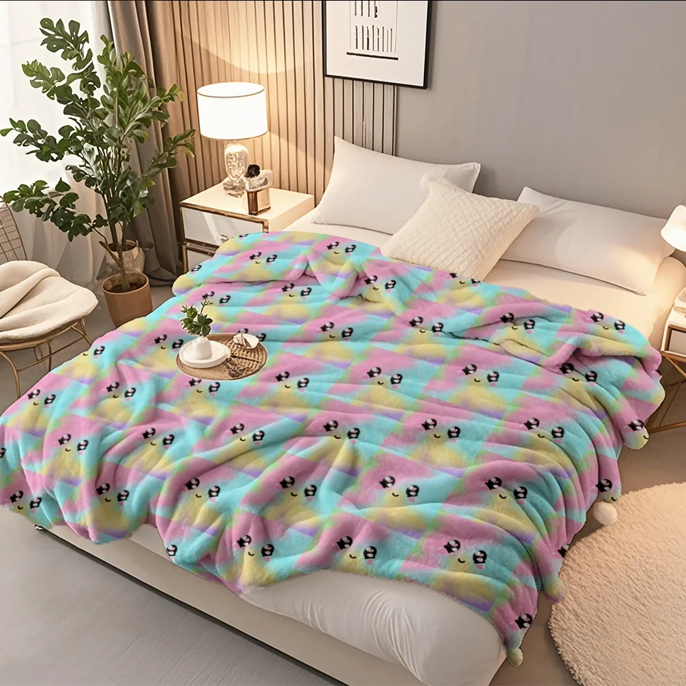 

Flannel Cozy Multi-use Blanket Glitter Happy Modern Minimalist Quilted Bed Runner Faux Fur Throw Odor-resistant Durable Blankets