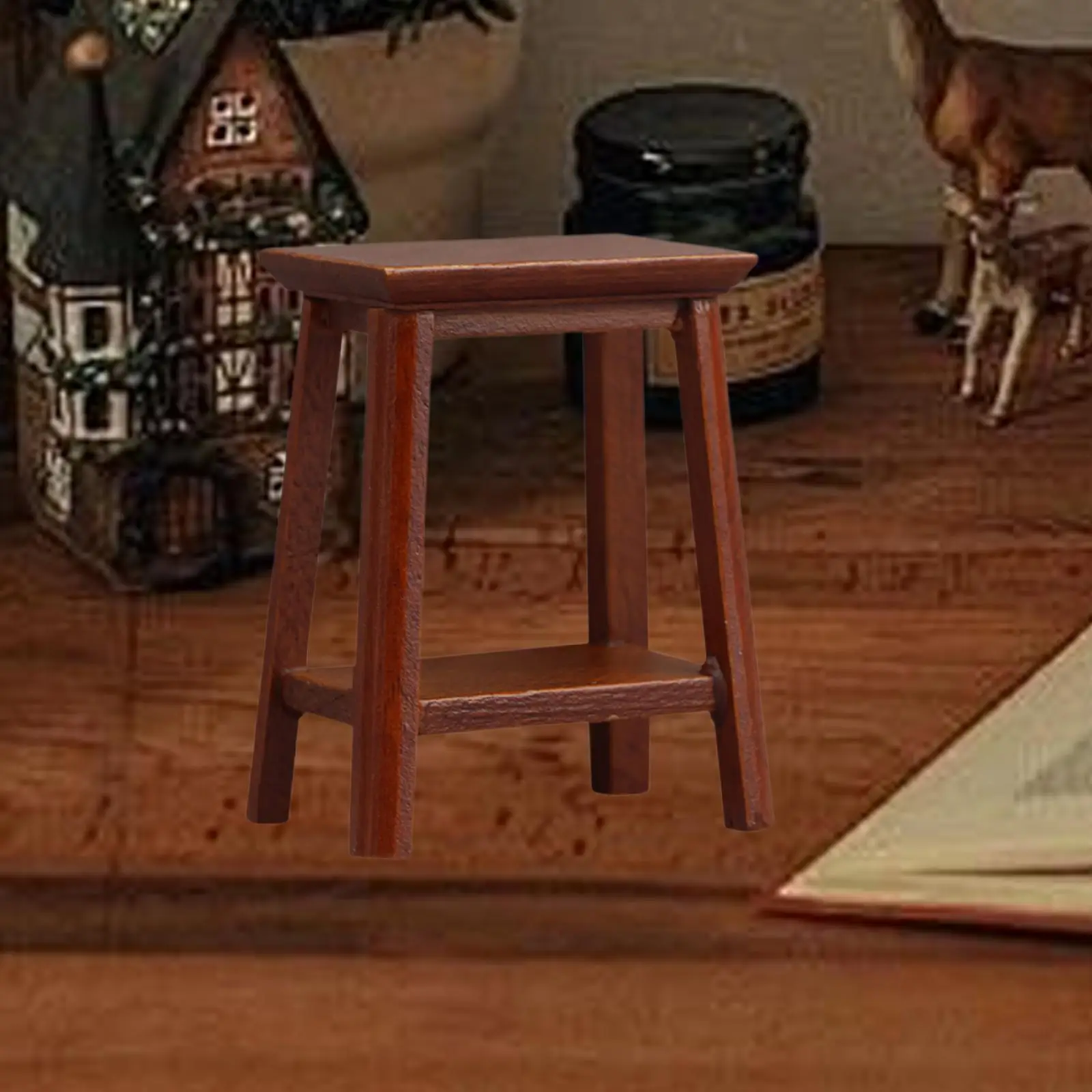 Poppenhuis miniatuur houten kruk, poppenhuis meubelaccessoires 1/12 fantasiespel stevige miniatuur hoge kruk voor poppenhuis