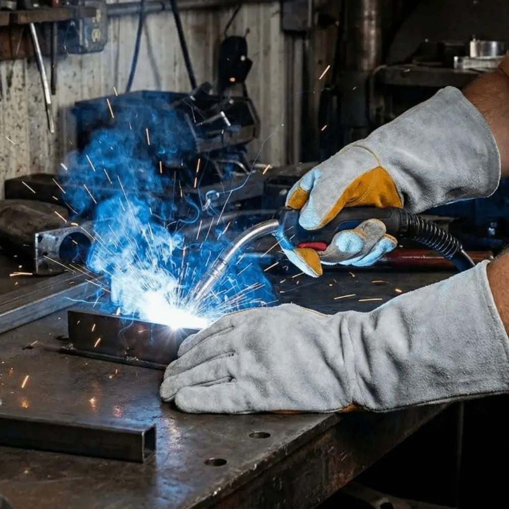 Soft Leather Heat Resistant Gloves Cowhide Durable Thick Leather Gloves Long Sleeve Stretchable Wrist Welding Gloves
