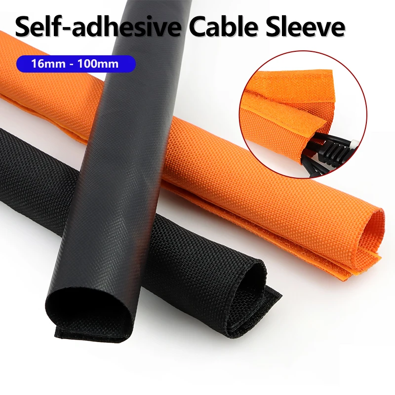 Reusable PET Self-adhesive Cable Sleeve 16mm - 100mm PVC Waterproof Harness Sheath Management Line Wrap Protect Organizer