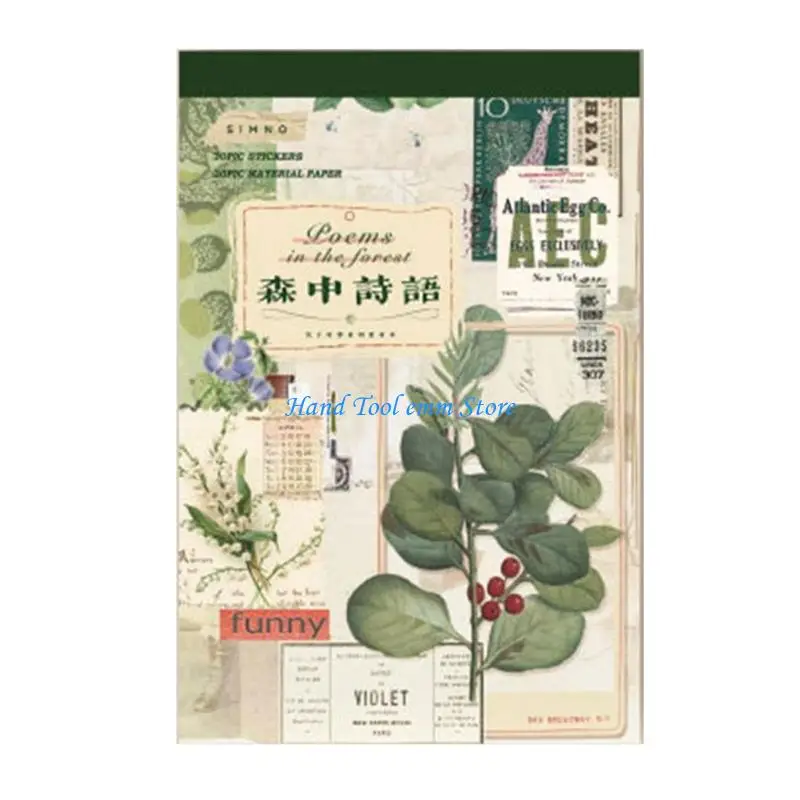 H37F 50Sheets Retro Collage Sticker Decorative Adhesive Tape Scrapbooking Paper Book
