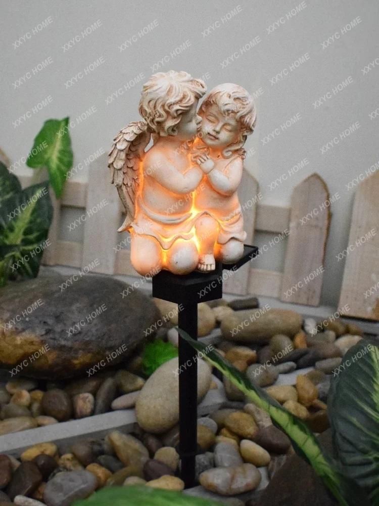 European-Style Solar Outdoor Resin Angel Courtyard Ground Lamp Balcony Garden Landscape Decoration Lawn Lamp