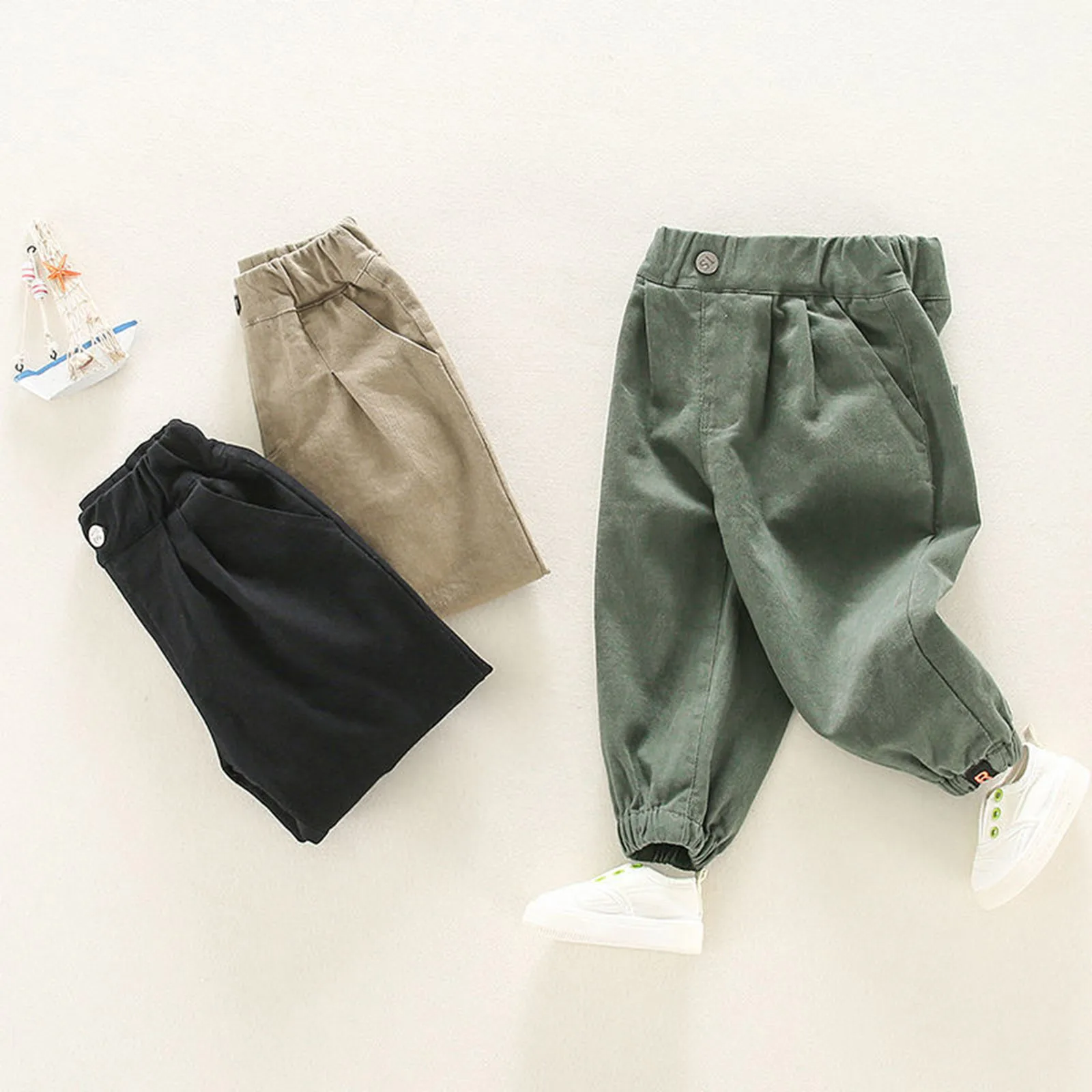 Toddler Boy Leisure Leggingsspring Autumn Casual Pants Solid Color Clothes Outside Wear Overalls