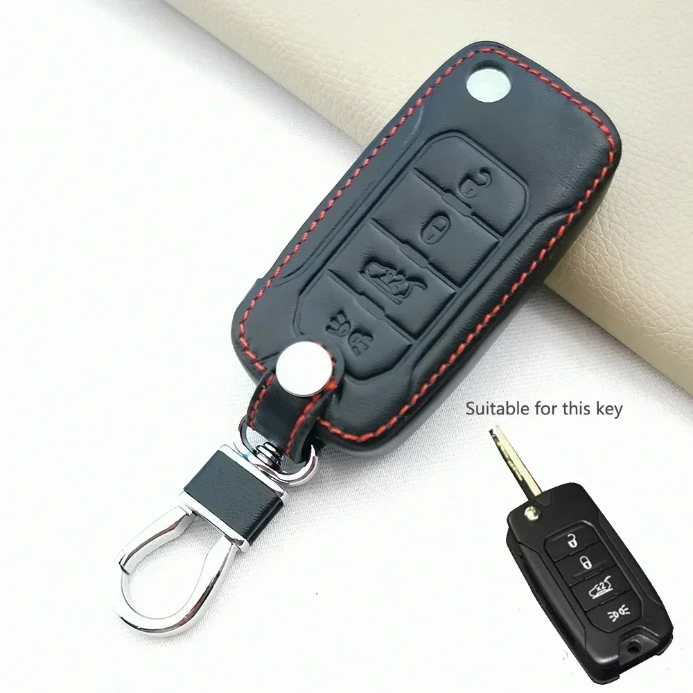 Leather Car Remote Key Case for Jeep Cherokee Compass Commander Renegade Chrysler 300C for Dodge Challenger Journey Charger