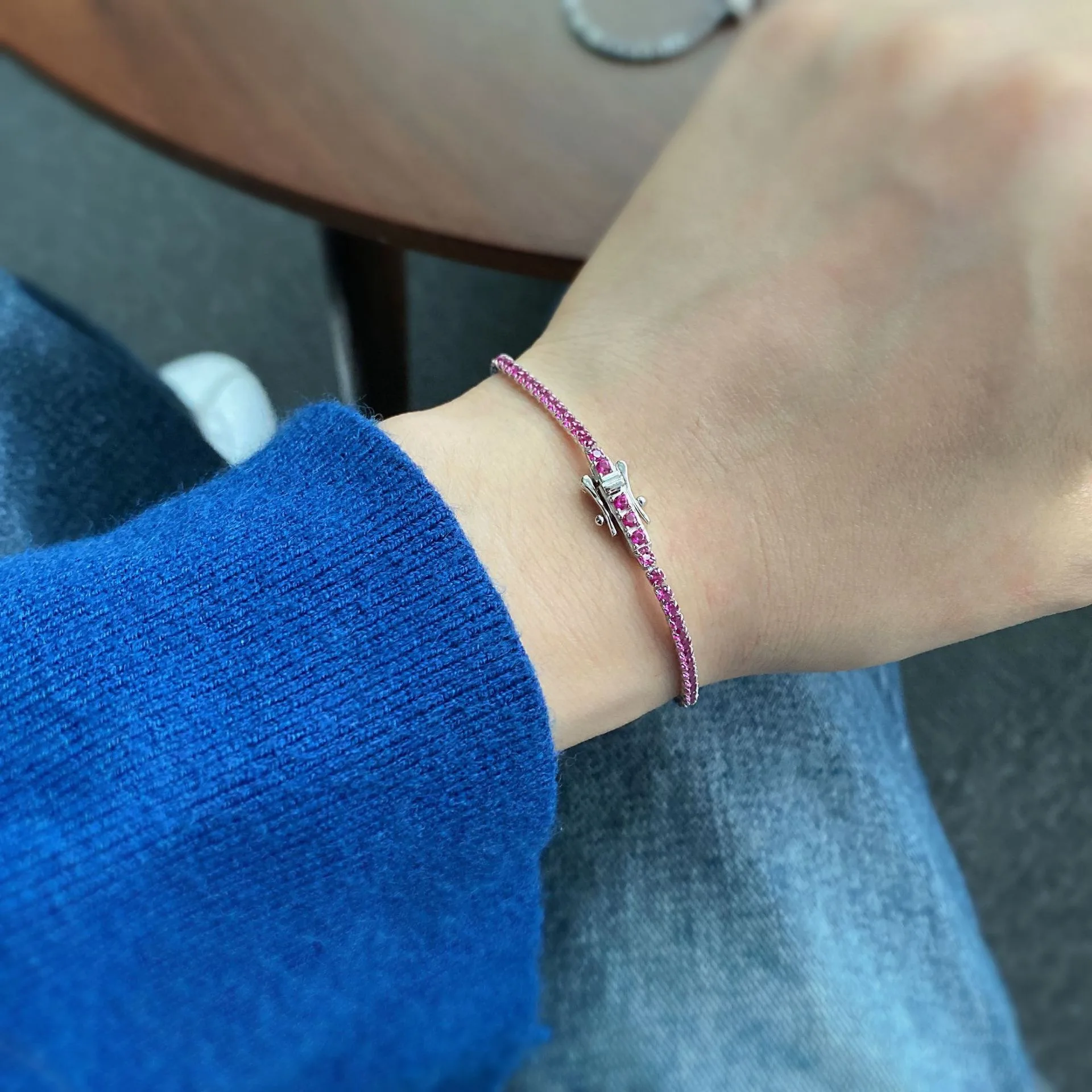 2mm Zircon Tennis Chain Bracelet 925 Sterling Silver Red Blue Cubic Zirconia Link Bracelets Bangle for Women White Gold Plated