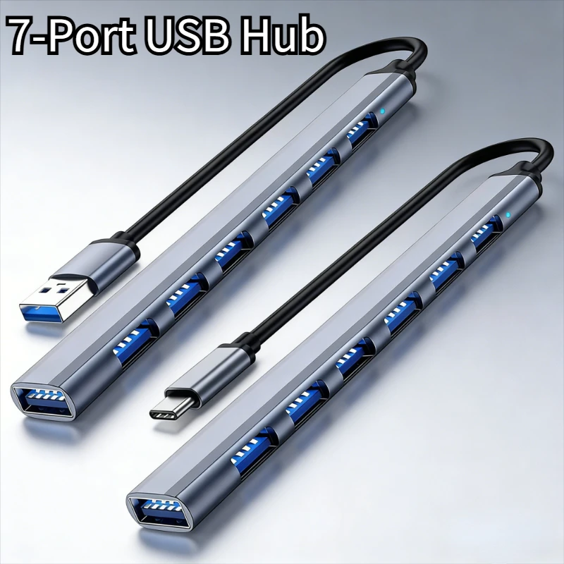 

USB 3.0 Type C 7 Ports HUB Expander Splitter High Speed OTG Adapter Docking Station For Laptop PC Hard Drive Mouse Keyboard