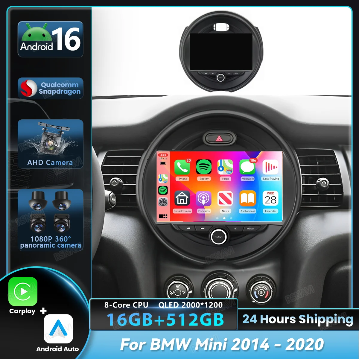 Android 16 Carplay Auto Player For BMW MINI Cooper F54 F55 F56 F60 2015 - 2019 Autoradio 2K Screen Car Radio Multimedia Stereo