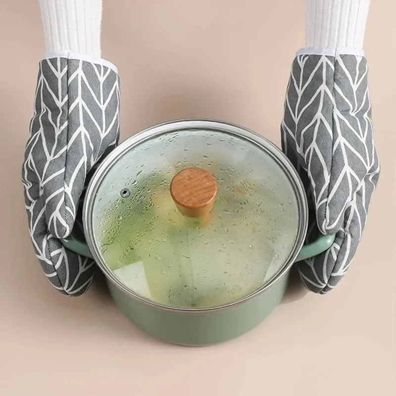 مقاومة للحرارة قفازات فرن الميكروويف ارتفاع درجة الحرارة معزول قفازات المطبخ شيفرون نمط لينة النسيج أحزمة المعصم أدوات المطبخ #6