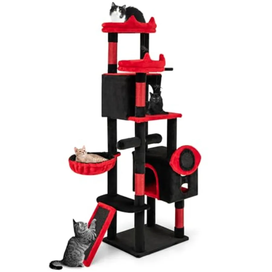 

62-inch Gothic Cat Tree Multi-Level Goth Coffin Cat Tree Tower with Sisal Scratching Posts Board and Ladder Basket Condos and H