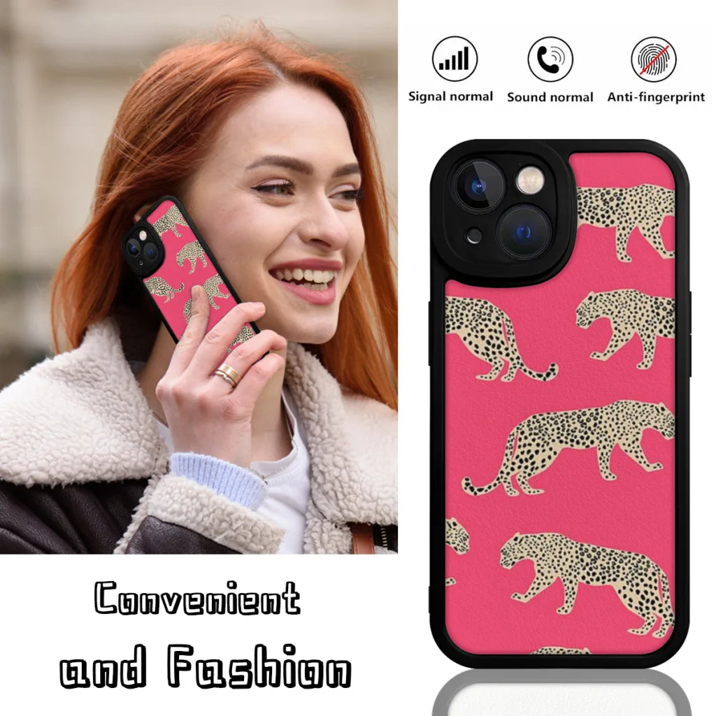Pink Leaping Leopard Phone Case For iPhone 15 Pro Max Plus Soft  Silicone Cover