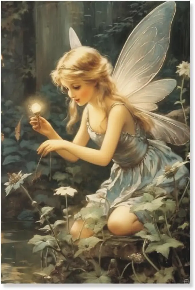 Garden Fairy Wall Art Prints Abstract Wall Art Exhibition Posters Vintage Art Prints Retro Room Decor for Aesthetic Bedroom sign