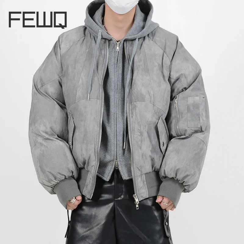 FEWQ Niche Deconstruction Vintage Fake Two Piece Design Hoodie Patchwork Cotton Coat Hooded Jacket Contrast Color Tops