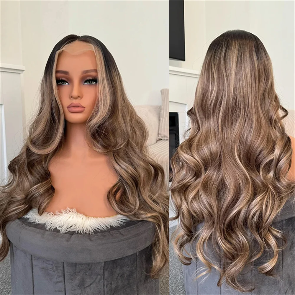 

Soft Balayage Loose Wavy Long Brown Wig 13x4 Lace Front Wig Heat Resistant Natural Hairline Premium Synthetic Hair for Women