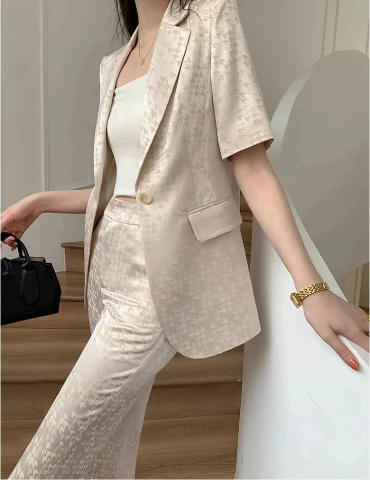 new spring summer office lady fashion casual plus size brand female women short sleeve coat pants sets suits clothing