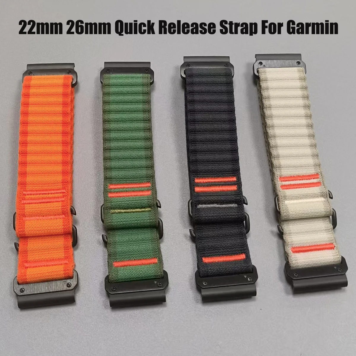 حزام نايلون 26 مللي متر 22 مللي متر لـ Garmin Instinct 3/Fenix 8 7 7X 6 6X 5X حزام رياضي لساعة Tactix 8/Quatix 8/Epix Gen 2 QuickFit