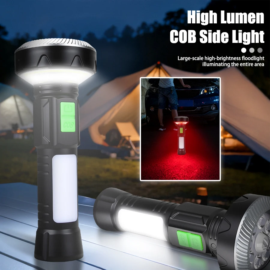 LED COB Powerful Flashlight USB Rechargeable Torch 11 Lighting Modes Lamp with Tail Magnet Outdoor Camping Emergency Lantern