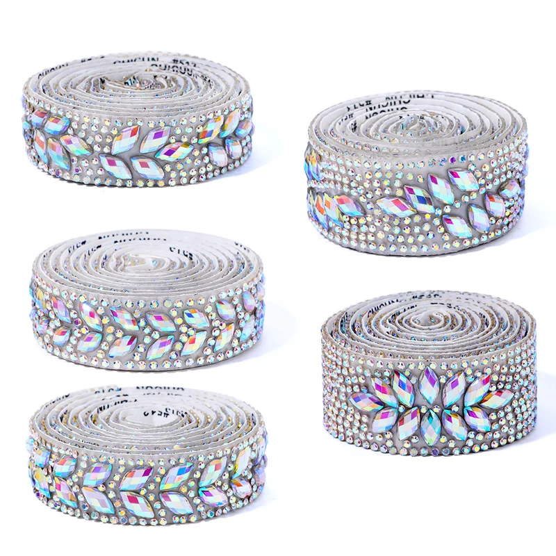Ducrystal 1Yard Crystal Motif self-adhesive Rhinestone Trimming Tape Applicator Ribbon resin Rhinestones Iron On For Dresses - view 3