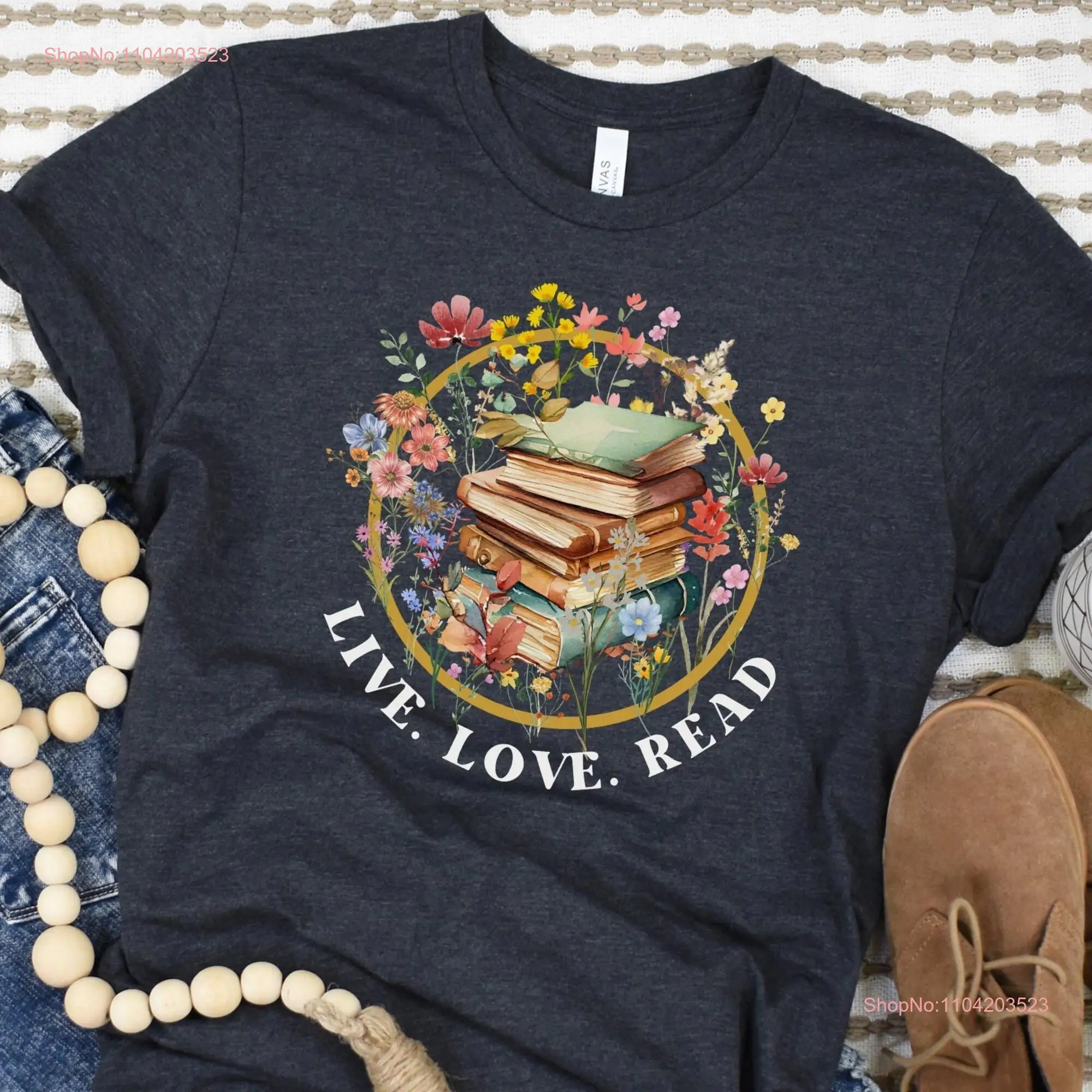 Vintage book lover T Shirt with wildflowers Unique Literary for Teachers Librarians Whimsical Floral Bookworm