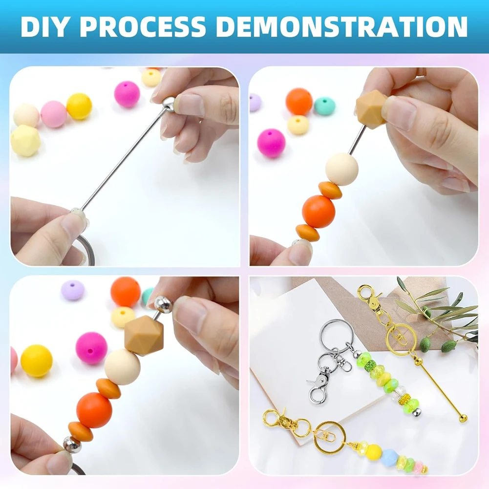 AC23-20 قطعة قضبان سلاسل المفاتيح القابلة للخرز - سلاسل المفاتيح الذهبية والفضية القابلة للخرز - مجموعة صنع سلسلة المفاتيح المطرزة #1