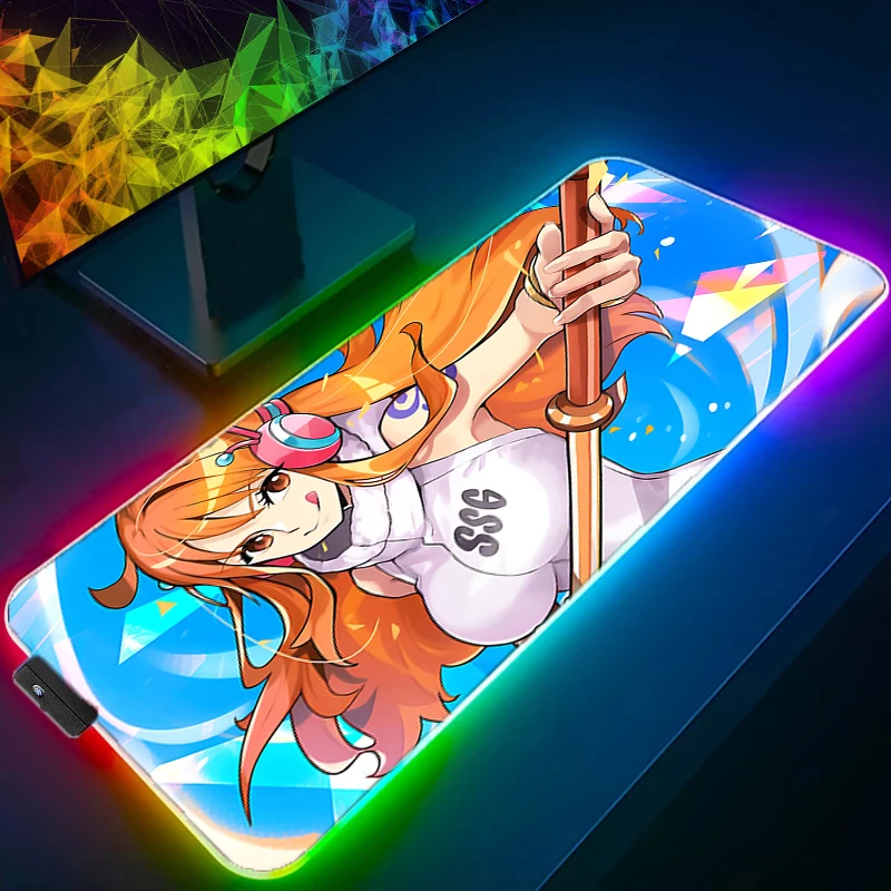 RGB LEDマウスパッド ワンピース ナミ オフィスデスクマット コンピューターゲーマー マウスパッド ラバーキーボードパッド PCアクセサリー マウスパッド タブレットパッド