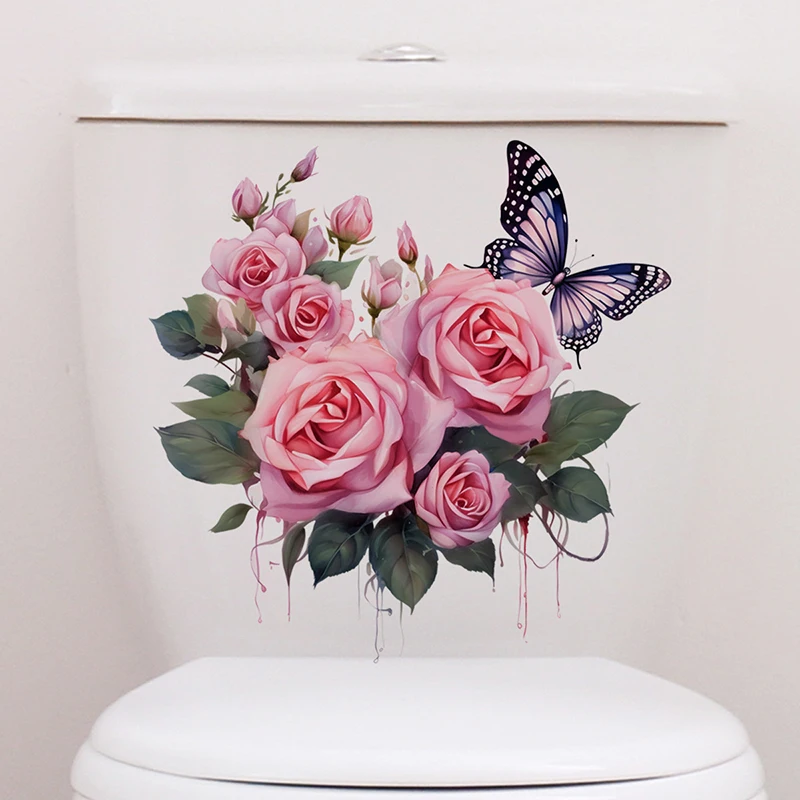 Schmetterlings-Blumen-Toilettenaufkleber, selbstklebende DIY-Aufkleber, Gemälde, abnehmbare Wanddekoration für Badezimmer, Wohnzimmer, Schlafzimmer