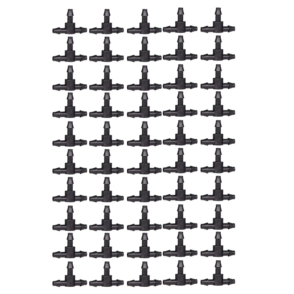 50 Count 1/4 Inch for Drip Line Tee Connector with Barb Ends for Use in 4/7mm ID OD Irrigation Tubing Installations