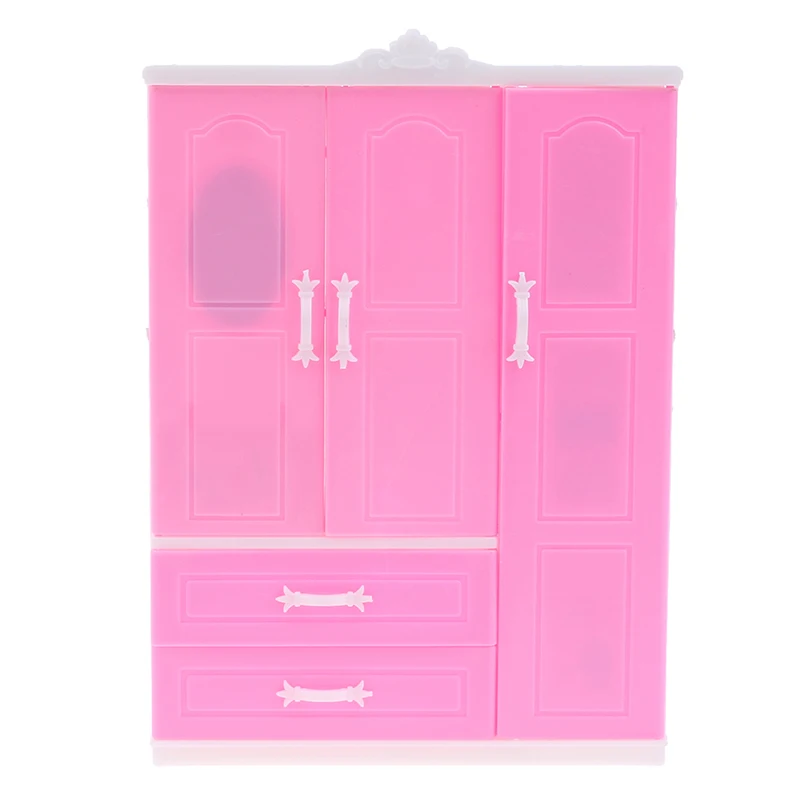 1/12 1/6 Dollhouse Miniature Pink Plastic Wardrobe for Dolls House Accessories