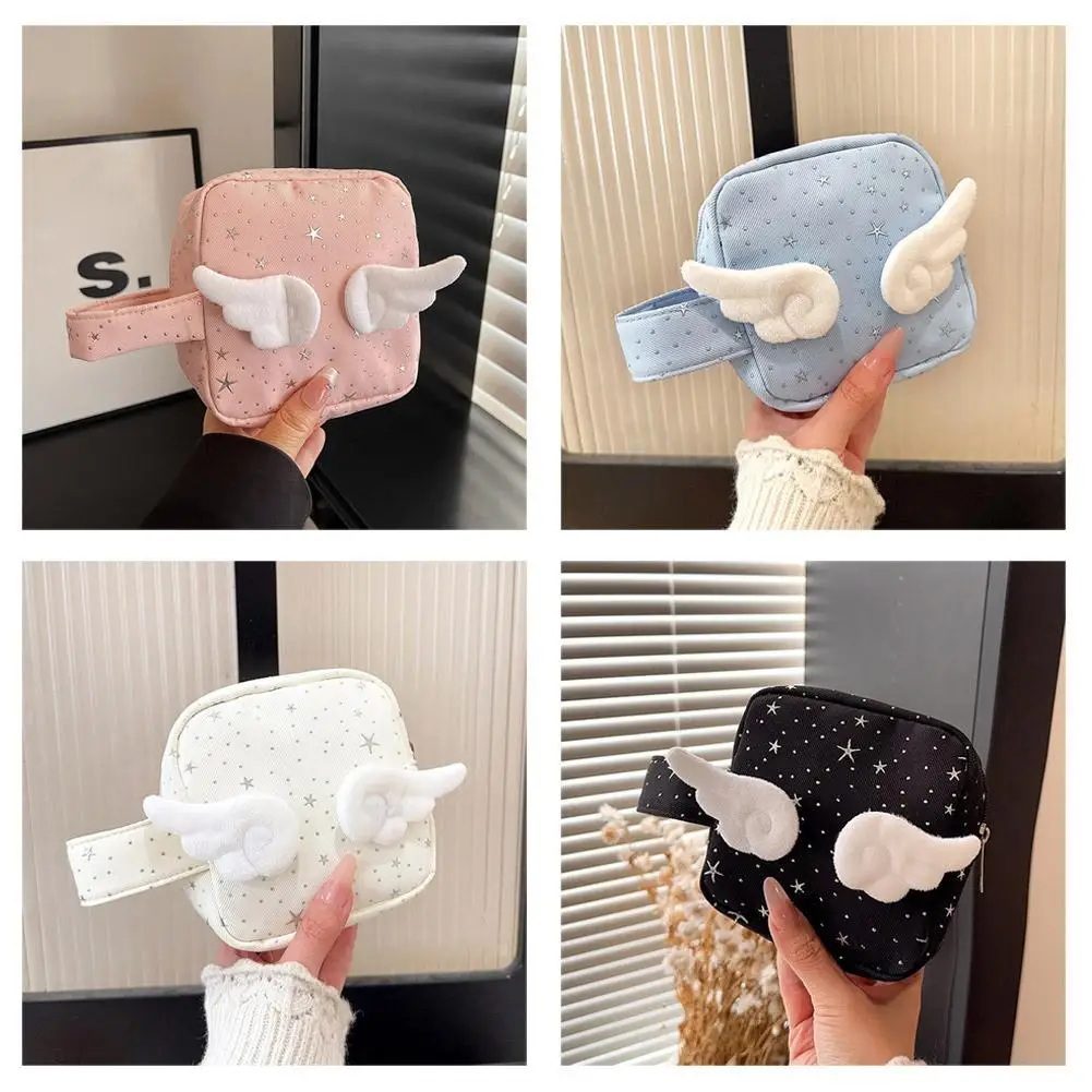 Y2K Print Storage Bag Wings Star Polka Dot Large Capacity Korean Coin Purse Desktop Canvas Mini Organizer Makeup Pouch - view 5