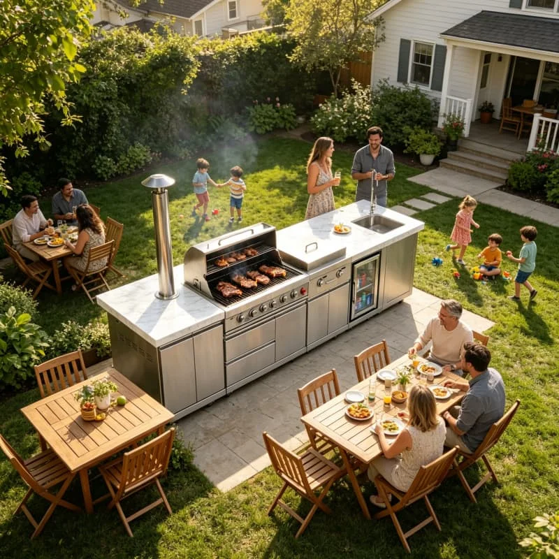 Outdoor Kitchen Workstation Cart Stainless Steel Table With Sink Drainboard Storage Shelves For Patio Garden Backyard Cooking