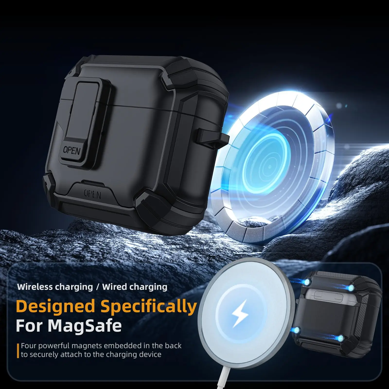 Capa para airpods 4, com trava automática magnética magsafe com suporte para telefone, capa protetora com kit de limpeza, capa para airpods 4