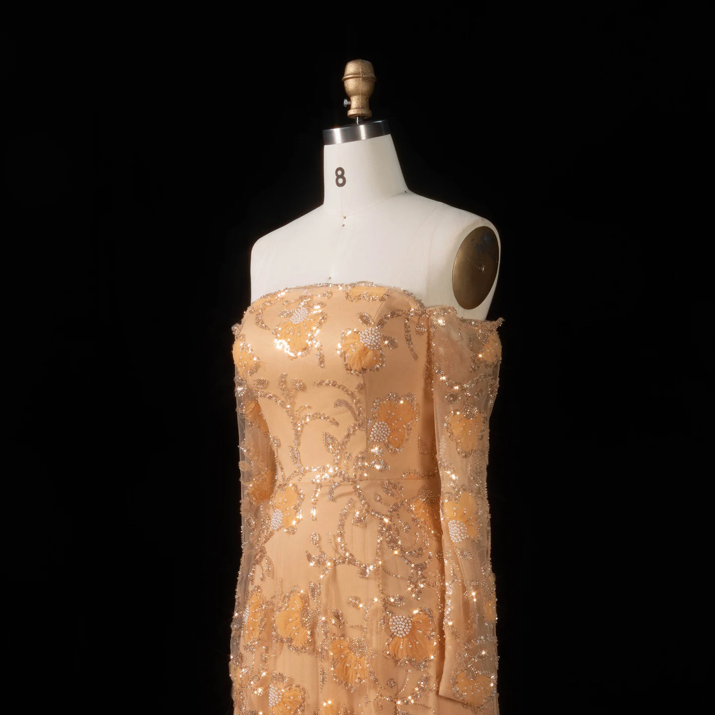 Sharon Said Rosa Elegantes Schulterfreies Abendkleid mit Langen Ärmeln für Damen, Hochzeit, Perlenbesetztes Formelles Ballkleid, SS638 Maßanfertigung – Detail 26