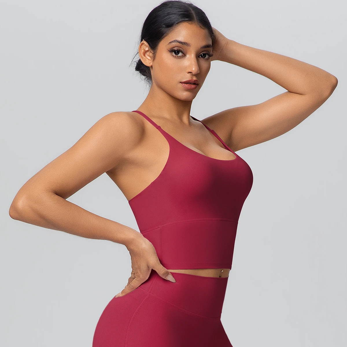 1 Stück Einfarbiger Weicher Rückenfreier Fitness-Yoga-BH für Damen, Hochfester Stoßdämpfender Sport-Top mit Push-Up-Effekt und Brustpolster – Detail 34