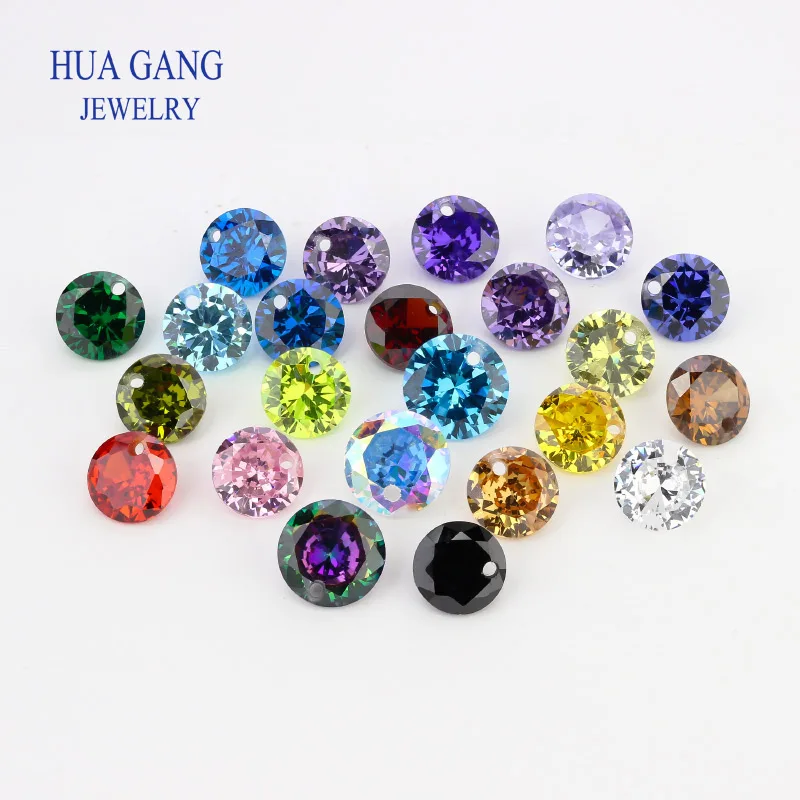 Perles perforées, pierres synthétiques, perles à trou unique, pierres en zircone cubique, forme ronde, en vrac, pour la fabrication de bijoux DIY avec trous CZ
