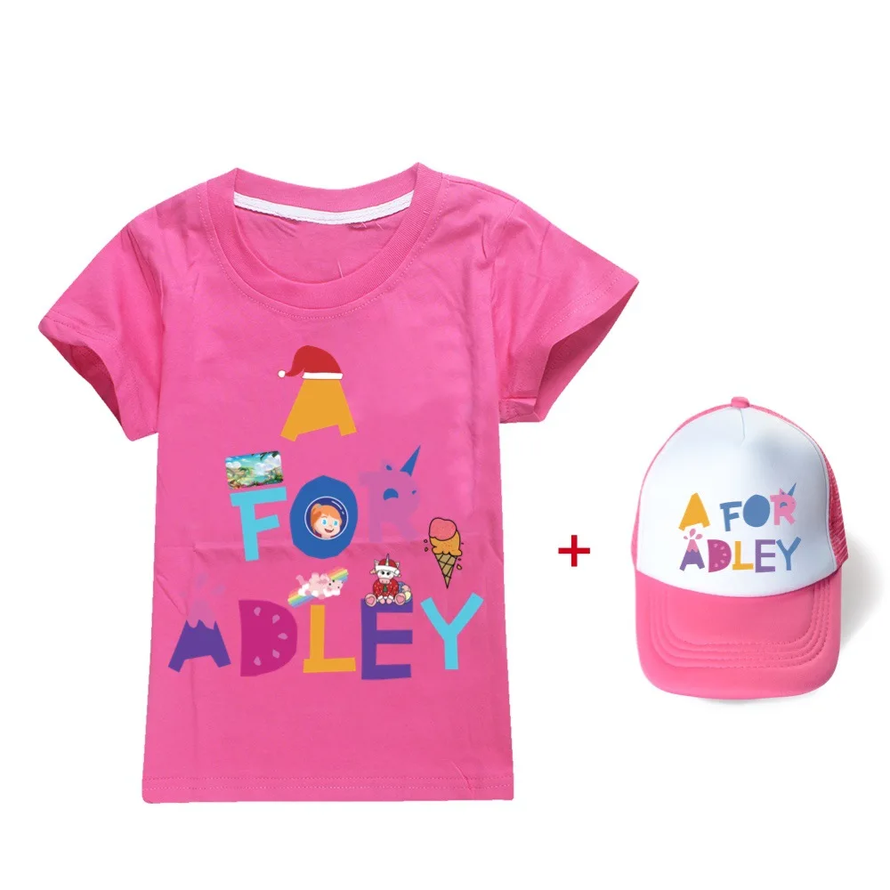 A FOR ADLEY Graphic Girls T Shirts Children Clothes Casual Tops Short-sleeved T-shirts for Boys Tee Anime Cosplay Kids Tees +cap