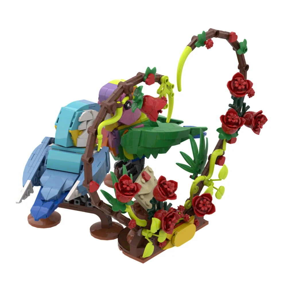 MOC Love Bird ชุด Building Blocks Love Letter รูปหัวใจสีแดง Rose Parrot ดอกไม้นกสัตว์อิฐของเล่นของขวัญวันวาเลนไทน์