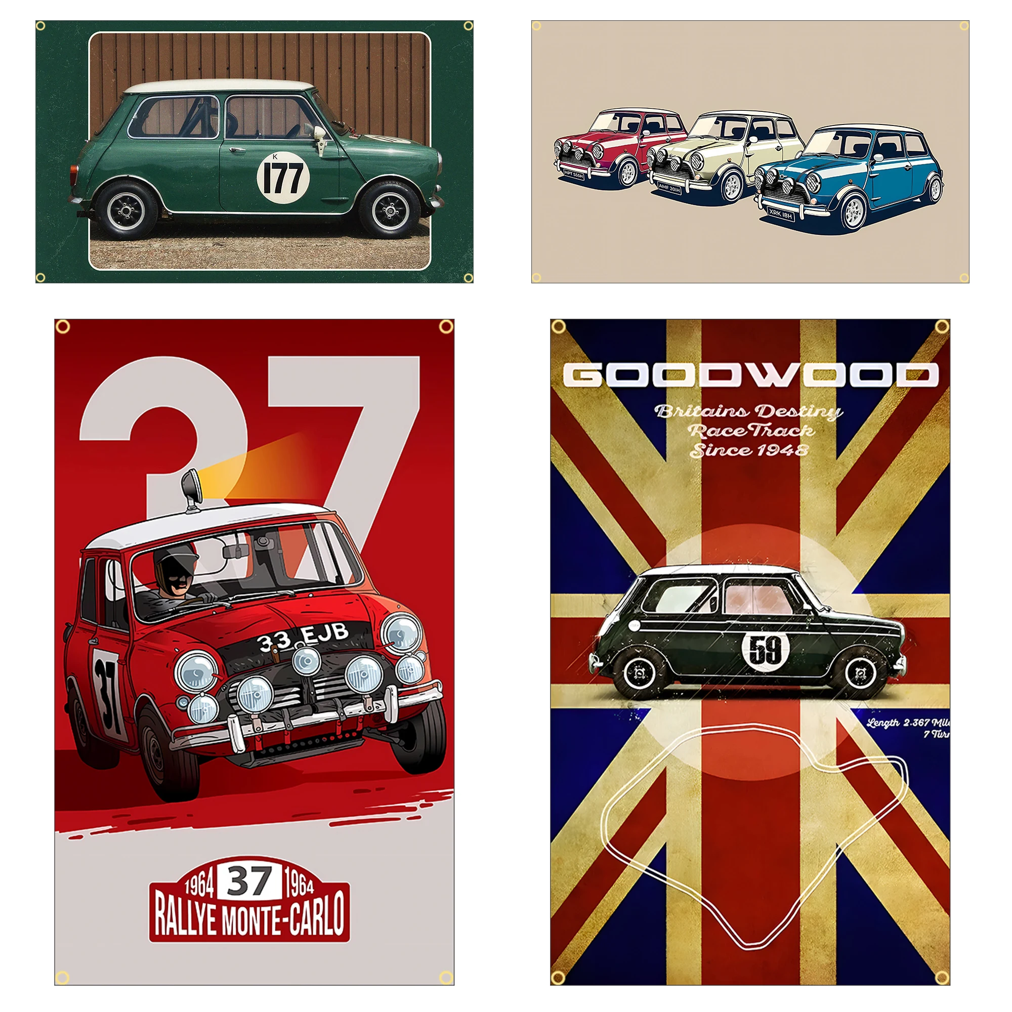 60x90cm 90x150cm Cool Car Cooper Flag Polyester Poster Car Decor Tapestry - Racing Theme Home Decor Artwork