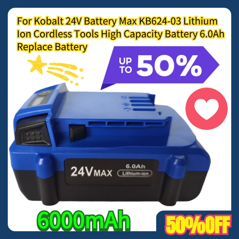 

For Kobalt 24V Battery Max KB624-03 Lithium Ion Cordless Tools High Capacity Battery 6.0Ah Replace Battery