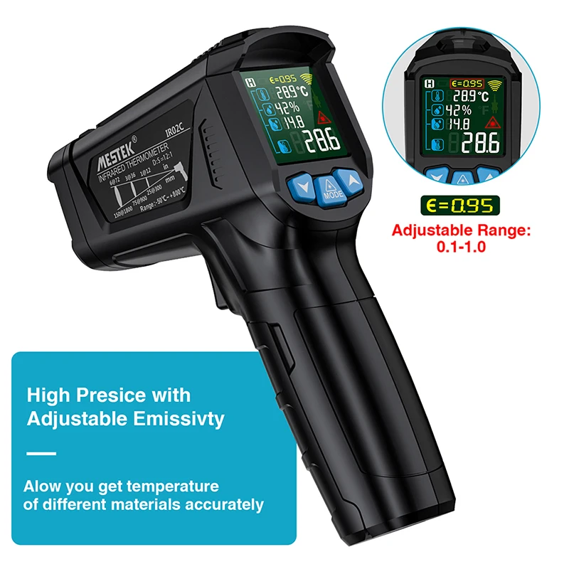 IR02C Non Contact Industrial Digital Pyrometer -50~800C ajustable Digital Gun Thermometer For Industry