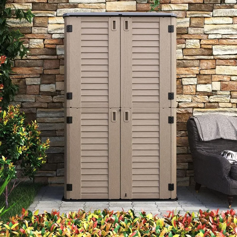 HOMSPARK Storage Shed Weather Resistance, Multi-Purpose Outdoor Storage Cabinet Waterproof, Outdoor Storage Cabinet Garbage Cans