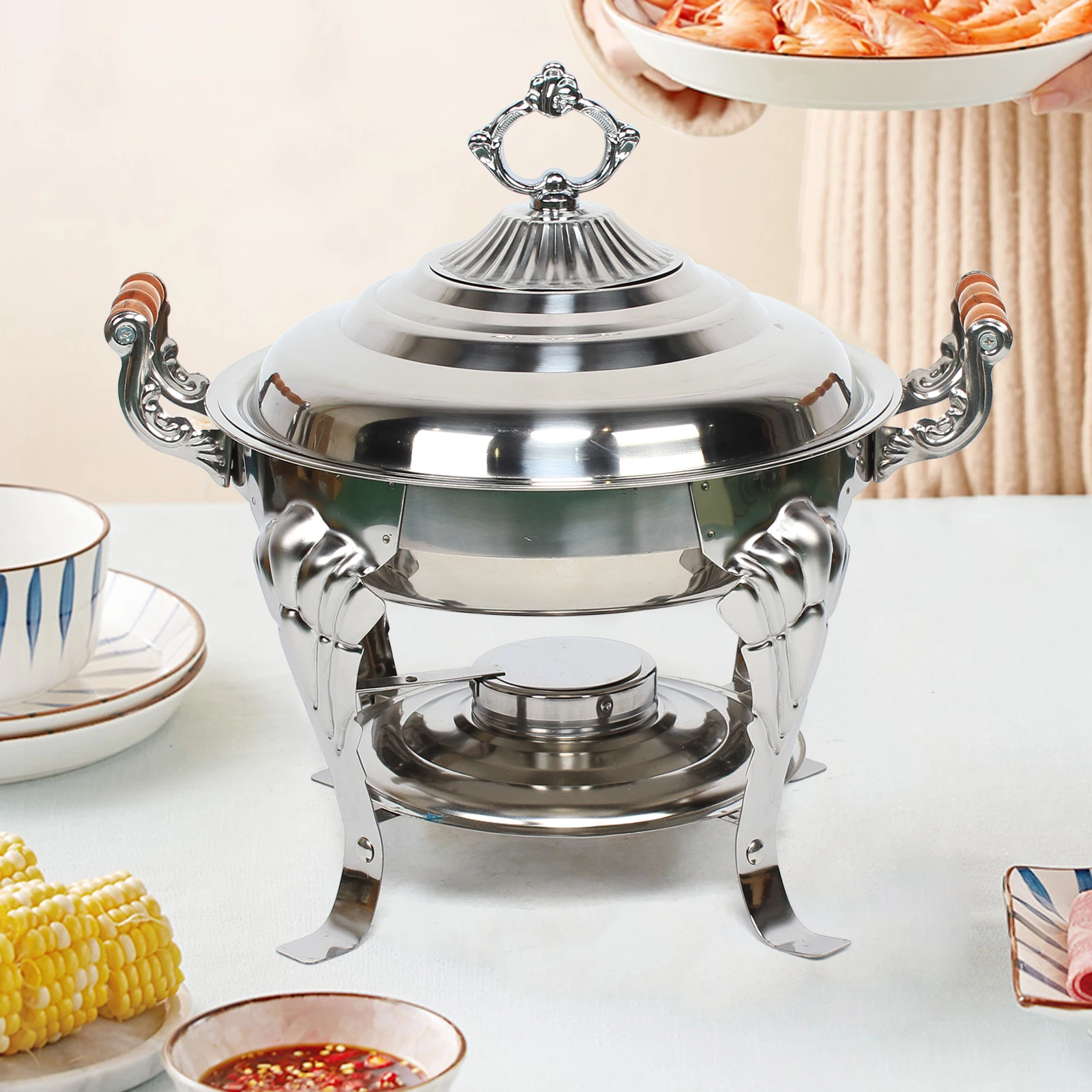 

30cm Round Stainless Steel Warming Container Chafing Dish Food Warmer Food Insulation