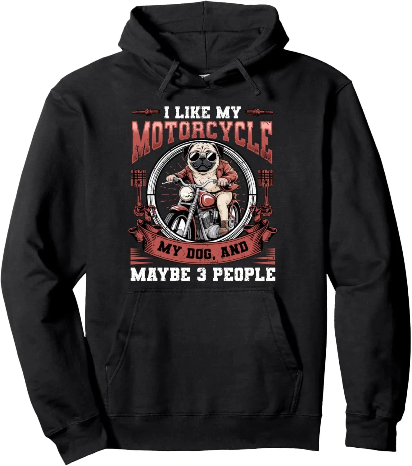 

Autumn and Winter Pug Motorcycle Love Print Cotton Hoodie, Adorable Biker - Pet Themed Sweatshirt